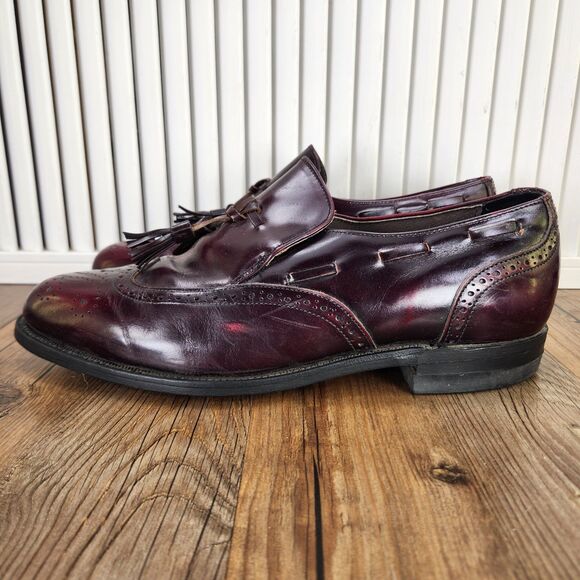 VTG Florsheim Imperial Tassel Loafers Mens 9.5 E Burgundy Wingtip Dress Shoes - Picture 3 of 9